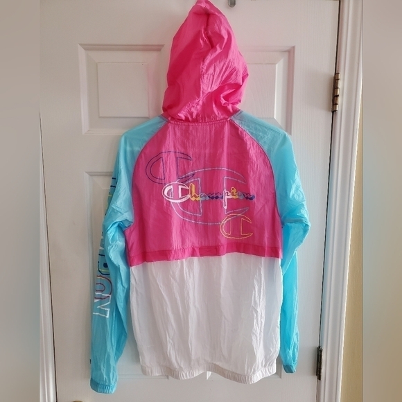 Champion Men's Colorblock Manorak 2.0 size Small in Blue Horizon/Reef Pink/White - Picture 9 of 16